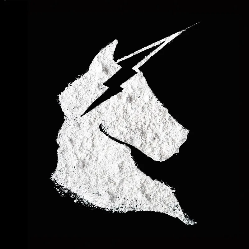 Smell No Evil album cover: a unicorn head drawn in white powder